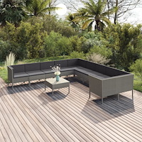 vidaXL Loungegrupp för trädgården med dynor 11 delar konstrotting grå