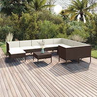 vidaXL Loungegrupp för trädgården med dynor 11 delar konstrotting brun