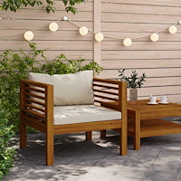 vidaXL Trädgårdsstol med gräddvita dynor massivt akaciaträ