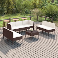 vidaXL Loungegrupp med dynor 8 delar konstrotting brun