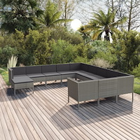 vidaXL Loungegrupp för trädgården med dynor 12 delar konstrotting grå