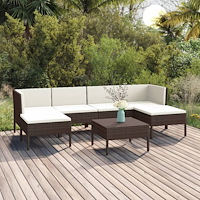 vidaXL Loungegrupp för trädgården med dynor 7 delar konstrotting brun