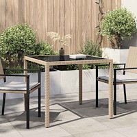 vidaXL Utebord 90x90x75 cm Härdat glas och konstrotting beige