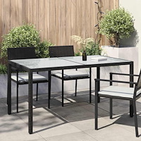 vidaXL Utebord 150x90x75 cm Härdat glas och konstrotting svart