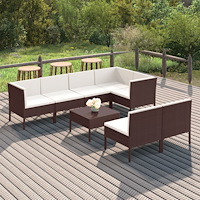vidaXL Loungegrupp med dynor 8 delar konstrotting brun