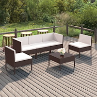 vidaXL Loungegrupp för trädgården med dynor 6 delar konstrotting brun