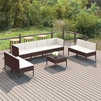 vidaXL Loungegrupp för trädgården med dynor 9 delar konstrotting brun