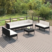 vidaXL Loungegrupp för trädgården med dynor 9 delar konstrotting svart