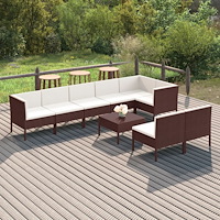 vidaXL Loungegrupp för trädgården med dynor 9 delar konstrotting brun
