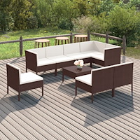 vidaXL Loungegrupp för trädgården med dynor 9 delar konstrotting brun