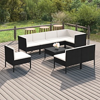 vidaXL Loungegrupp för trädgården med dynor 9 delar konstrotting svart