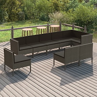 vidaXL Loungegrupp för trädgården med dynor 9 delar konstrotting grå