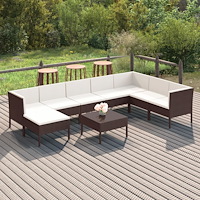 vidaXL Loungegrupp för trädgården med dynor 9 delar konstrotting brun