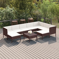 vidaXL Loungegrupp för trädgården med dynor 10 delar konstrotting brun