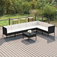 vidaXL Loungegrupp med dynor 8 delar konstrotting svart