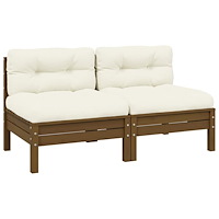 vidaXL Trädgårdssoffa 2-sits med gräddvita dynor massiv furu