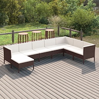 vidaXL Loungegrupp med dynor 8 delar konstrotting brun