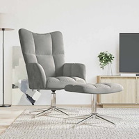 vidaXL Vilstol med fotpall ljusgrå sammet