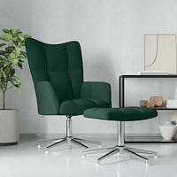 vidaXL Vilstol med fotpall mörkgrön sammet