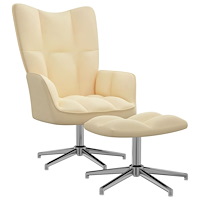 vidaXL Vilstol med fotpall gräddvit sammet