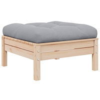 vidaXL Fotpall med dyna för trädgården grå massiv furu