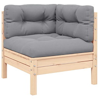 vidaXL Hörnsoffa med gråa dynor massiv furu