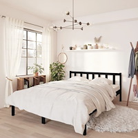 vidaXL Sängram svart massiv furu 135x190 cm
