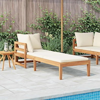 vidaXL Solsäng med 1 armstöd gräddvit massivt akaciaträ