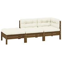 vidaXL Loungegrupp med gräddvita dynor 3 delar massiv furu