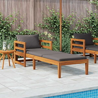 vidaXL Solsäng med dyna mörkgrå massivt akaciaträ