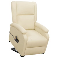 vidaXL Massagefåtölj med uppresningshjälp gräddvit konstläder
