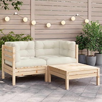 vidaXL Loungegrupp med gräddvita dynor 3 delar massiv furu