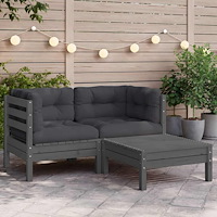 vidaXL Loungegrupp med grå dynor 3 delar massiv furu