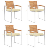 vidaXL Trädgårdsstolar med dynor 4 st massiv teak