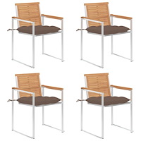 vidaXL Trädgårdsstolar med dynor 4 st massiv teak