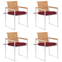 vidaXL Trädgårdsstolar med dynor 4 st massiv teak