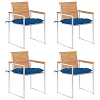 vidaXL Trädgårdsstolar med dynor 4 st massiv teak