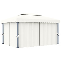 vidaXL Paviljong med draperi 4x3 m gräddvit aluminium