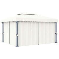 vidaXL Paviljong med draperi 4x3 m gräddvit aluminium