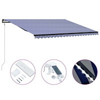 vidaXL Infällbar markis med vindsensor & LED 500x300 cm blå och vit
