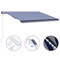 vidaXL Infällbar markis med vindsensor & LED 500x300 cm blå och vit