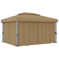 vidaXL Paviljong med draperi 4x3 m taupe aluminium