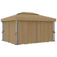 vidaXL Paviljong med draperi 4x3 m taupe aluminium