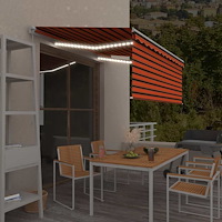 vidaXL Markis manuell med rullgardin LED 3,5x2,5m orange och brun