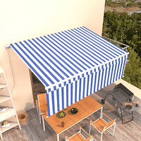 vidaXL Manuell markis med rullgardin 4x3 m blå och vit