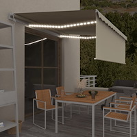 vidaXL Automatisk markis med vindsensor rullgardin LED 4x3 m gräddvit