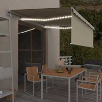 vidaXL Automatisk markis med vindsensor rullgardin LED 4x3 m gräddvit