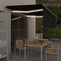 vidaXL Automatisk markis med vindsensor rullgardin LED 4x3 m antracit