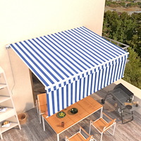 vidaXL Manuell markis med rullgardin 4,5x3m blå och vit