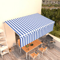 vidaXL Manuell markis med rullgardin 5x3m blå och vit